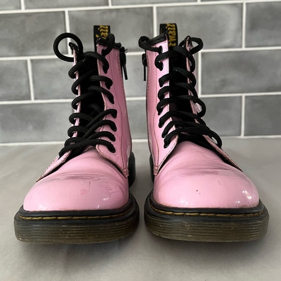Dr. Martens 1460 Boot - Kids Size 2 Pink Patent Leather Lace Up Zipper Up - Picture 4 of 11